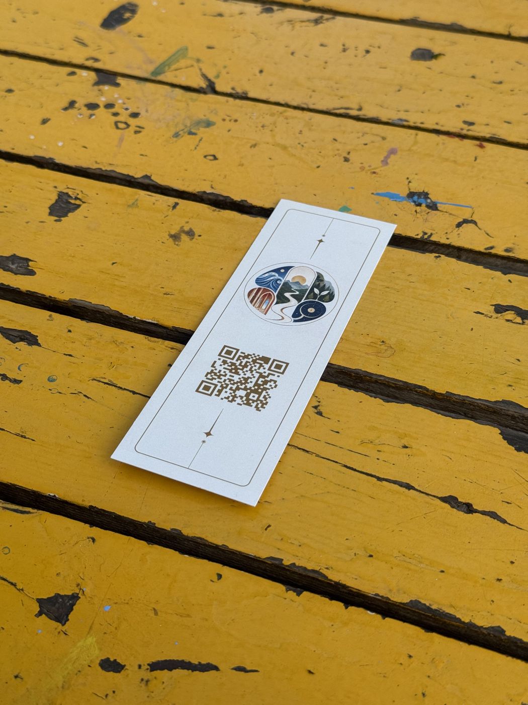 A Follow bookmark ticket on a yellow table